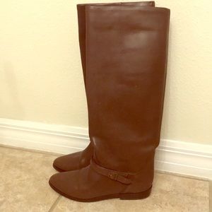 Knee high brown leather riding boots
